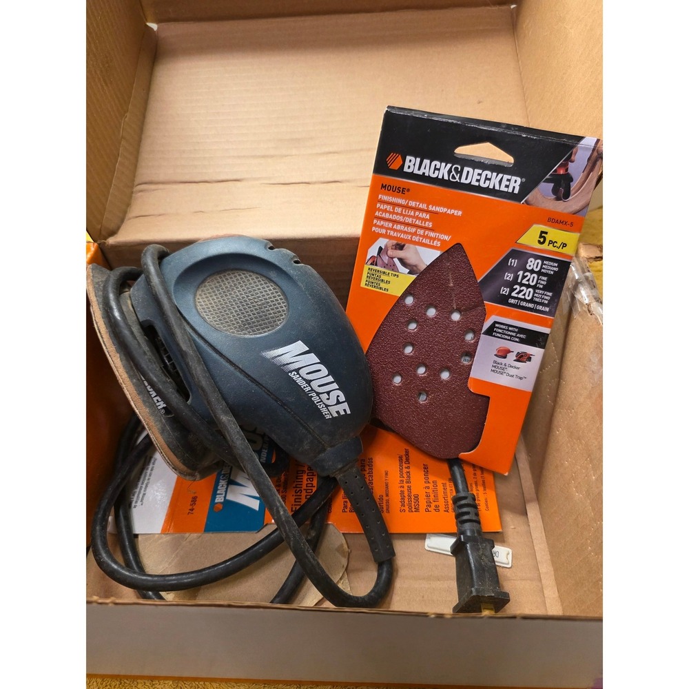 Black & Decker Mouse Sander Polisher MS500 Corded Electric with Sandpaper Pack